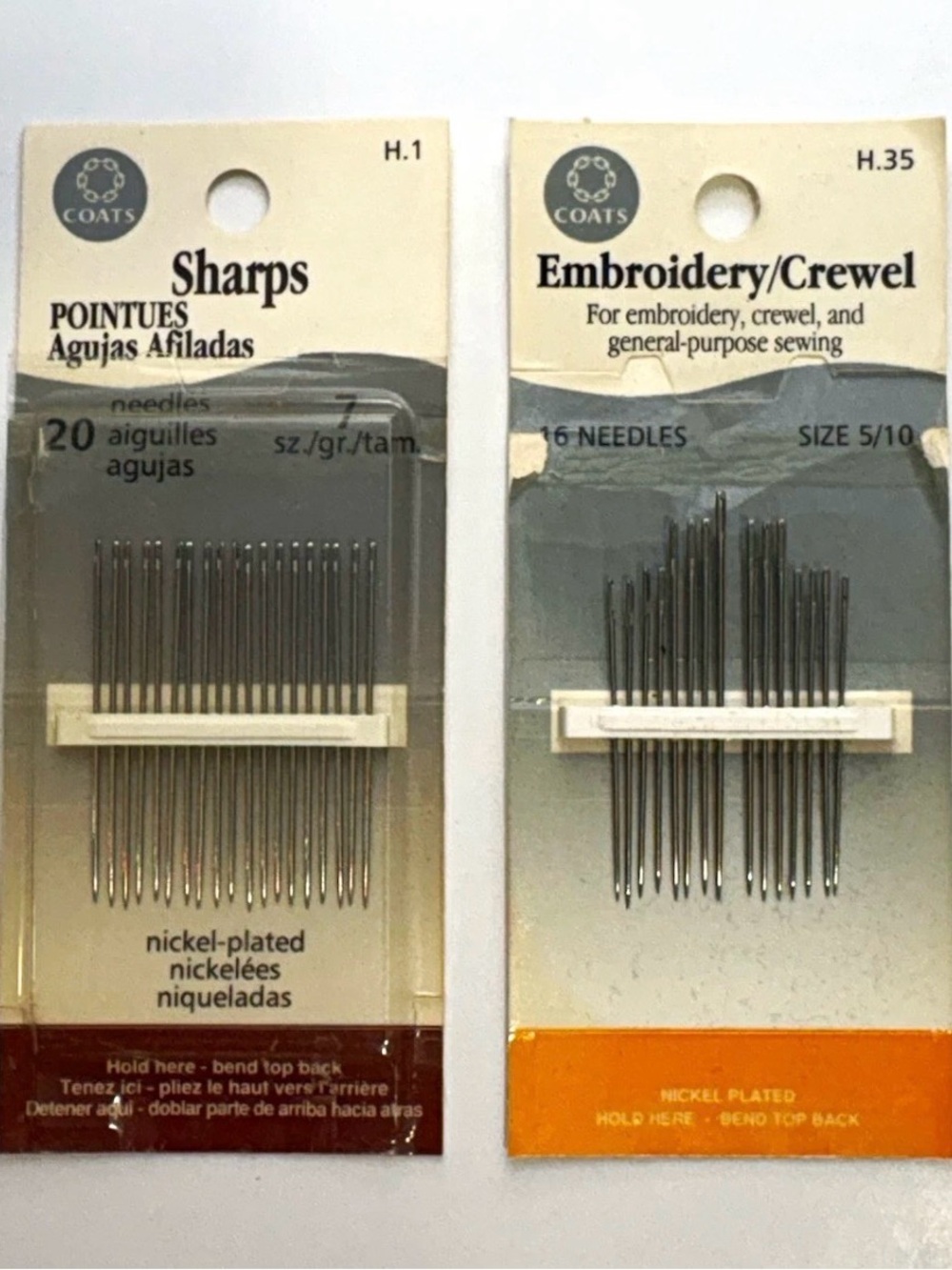 Vintage COATS Sharps Embroidery Crewel Nickel Plated Long Eye Sewing Needles